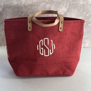 Ballard Tote Bag Top Handle Red Jute Fabric Leather Straps GSJ Monogram Unisex
